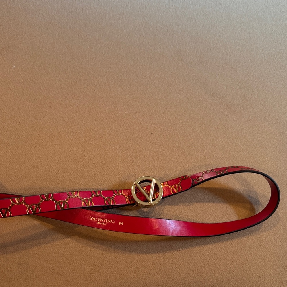 Valentino Women's Belt in Red with Gold Accents